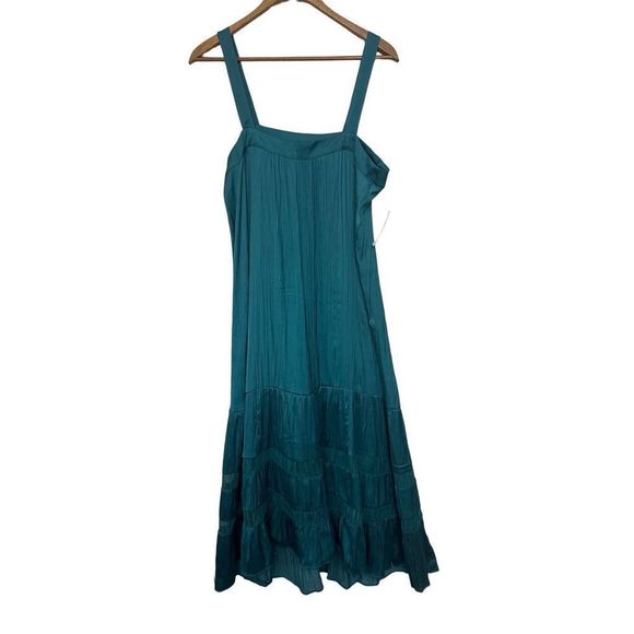 NWT ANTHROPOLOGIE ANTIQUE TEAL ASBURY TIERED MIDI DRESS Size  S - Picture 2 of 8